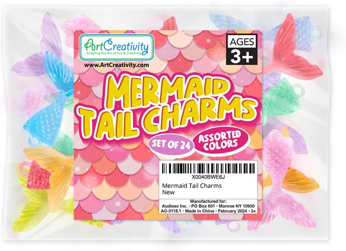 Acrylic Mermaid Tail Charms - Set of 24 - Mermaid Charms in 10 Assorted Colors - Mermaid Cake Topper Set with a Crystal Look - Mermaid Crafts for Necklaces, Earrings, and Keychains