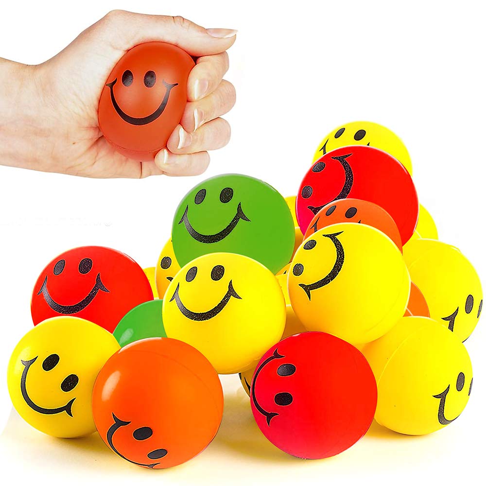 ArtCreativity Smile Face Stress Balls for Kids and Adults - Pack of 12 - 2.5 Inch Spongy Squeeze Toys for Anxiety Relief - Fun Birthday Party Favors and Goodie Bag Fillers for Boys and Girls