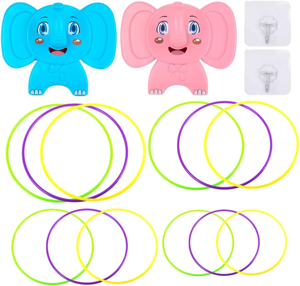 Gamie Elephant Ring Toss Game for Kids, Set of 2, Each Set Contains 1 Base and 12 Rings, Ring Toss Toys for Boys and Girls, Carnival Party Supplies, Hand Eye Coordination Toys for Kids and Teens…