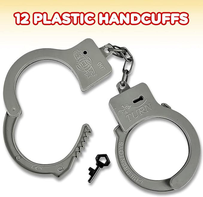ArtCreativity Plastic Toy Handcuffs Set (Pack of 12) Includes One Key per Pack - Fun Party Favor, Stage or Costume Prop, Goody Bag Filler, Gift for Boys and Girls