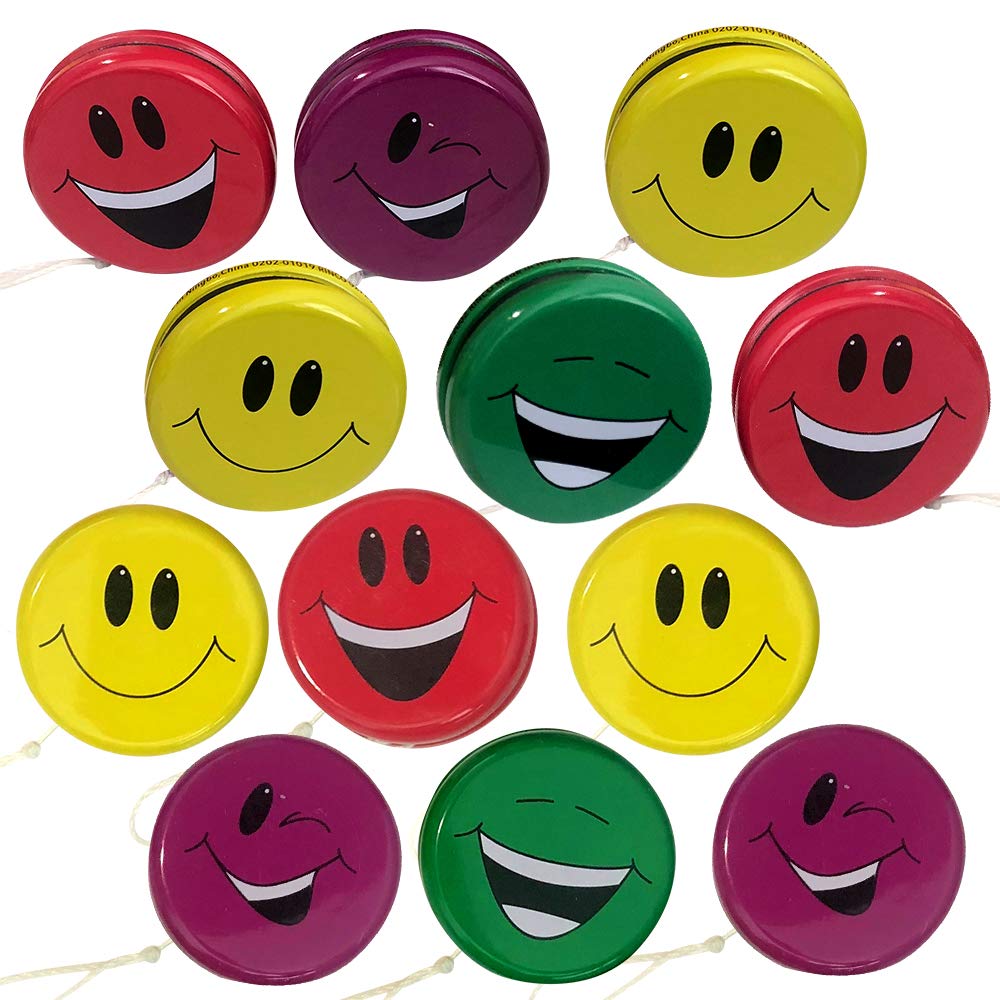 ArtCreativity Smile Face Yoyos for Kids, Pack of 12, Emoticon Yo-Yo Toys in Assorted Designs, Emoticon Birthday Party Favors, Goodie Bag Fillers, Holiday Stocking Stuffers, Classroom Prizes