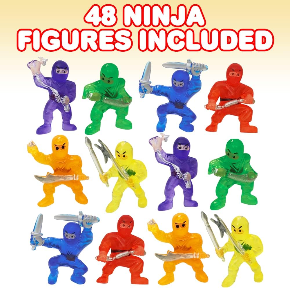 ArtCreativity Mini Ninja Figurines, Pack of 48, Assorted Colors Plastic Action Figures, Little Ninja Warriors in Assorted Poses, Cool Cupcake Topper, Goodie Bag Fillers & Party Favors for Kids