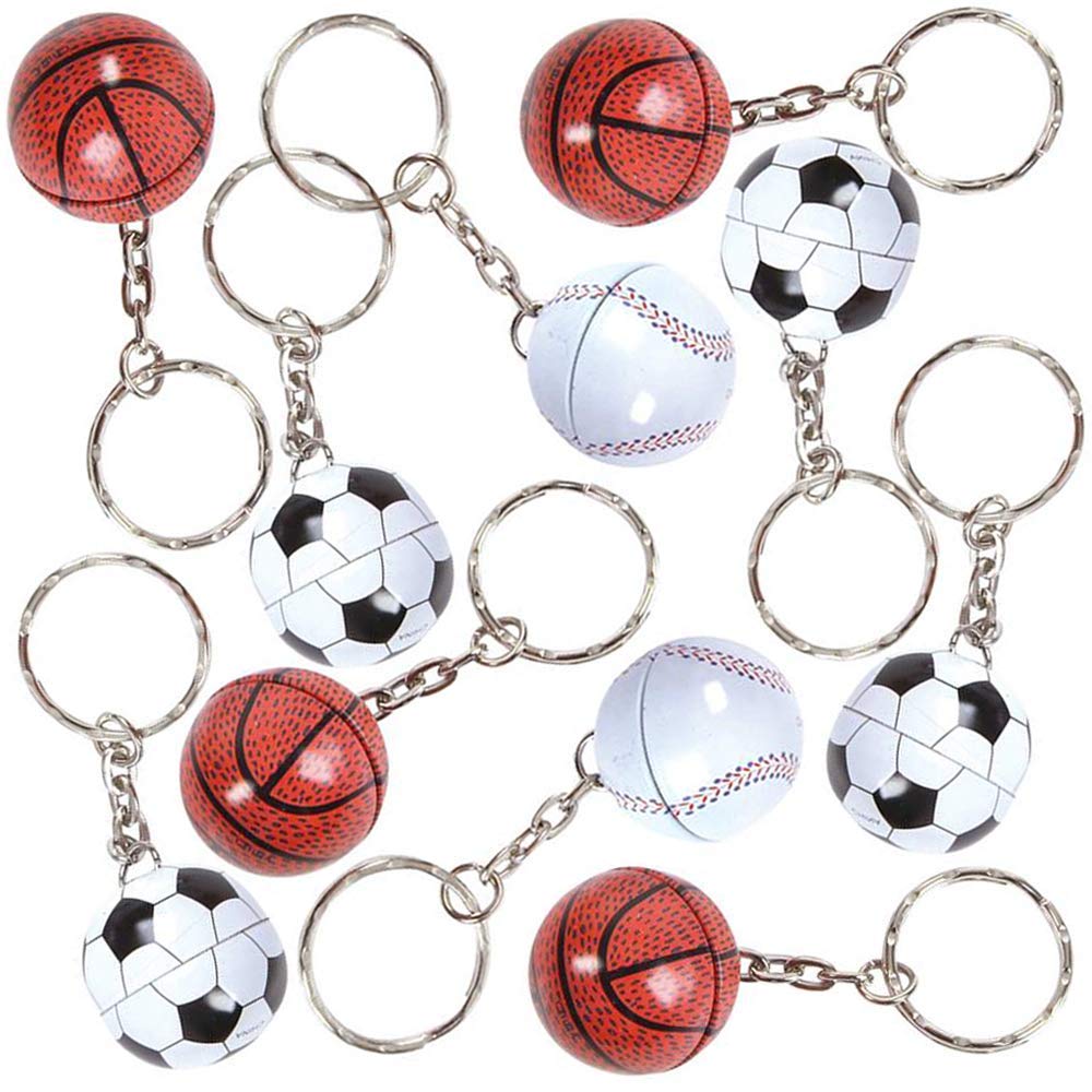 ArtCreativity Metal Sports Ball Keychains, Set of 12, Fun Keychains for Backpack, Purse, Luggage, Sports Themed Party Favors, Goodie Bag Fillers for Boys and Girls