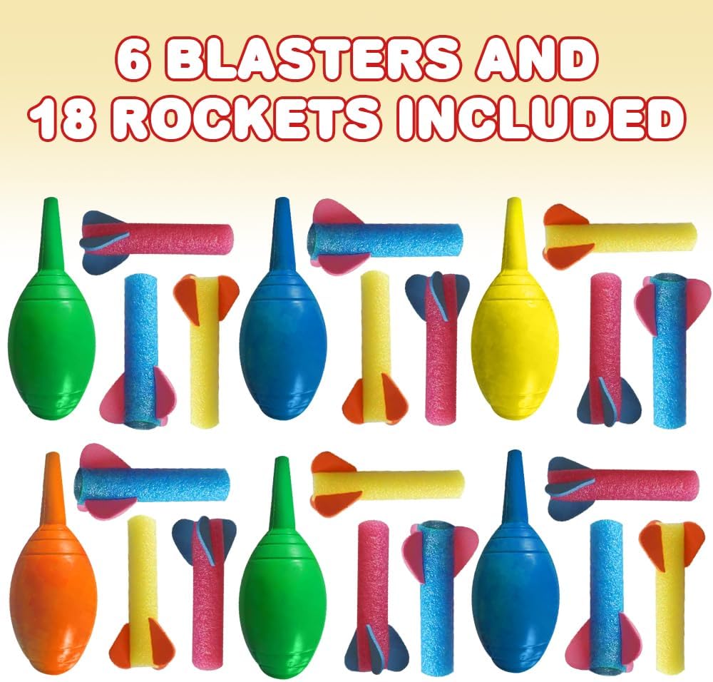 ArtCreativity Foam Rocket Blasters, Set of 6, Each Set with 1 Squeeze Launcher and 3 Foam Rockets, Fun Summer Outdoor Toys, Great Goodie Bag Fillers, Party Favors and Prizes for Kids