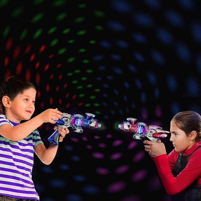 ArtCreativity Red & Blue Super Spinning Space Toy Gun Set with Flashing Lights & Sound Effects, Pack of 2 Space Guns, Light Up Toys for Boys & Girls, Batteries Included