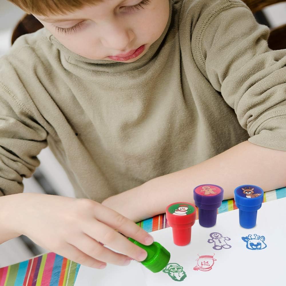 Christmas Stampers for Kids, Pack of 24 Assorted Pre-Inked Holiday Stampers, Best for Christmas Party Favor Supplies, Goodie Bag Fillers, Stocking Stuffers, for Boys and Girls