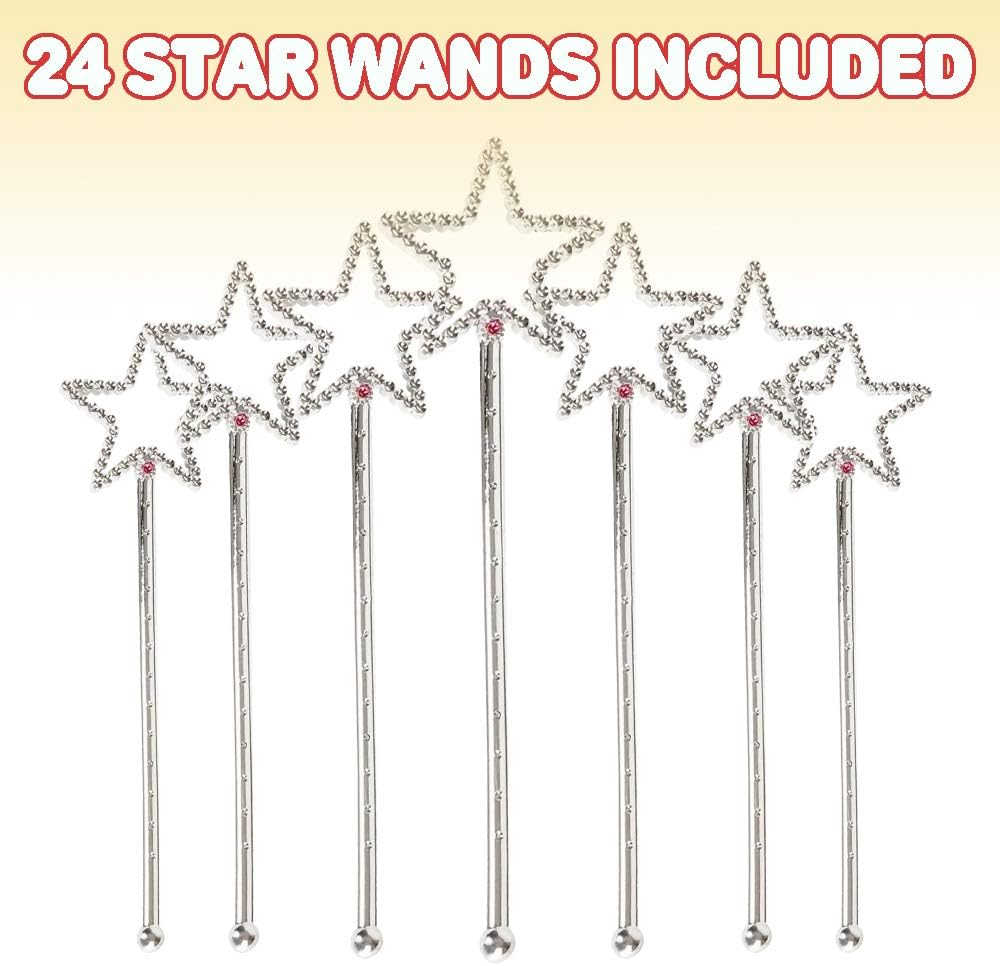 ArtCreativity Sparkly Star Wands, Bulk Pack of 24, Princess Party Favors for Girls and Boys, 7.5 Inch Magic Toy Wands with Rhinestones, Princess Costume Dress-Up Accessories for Children