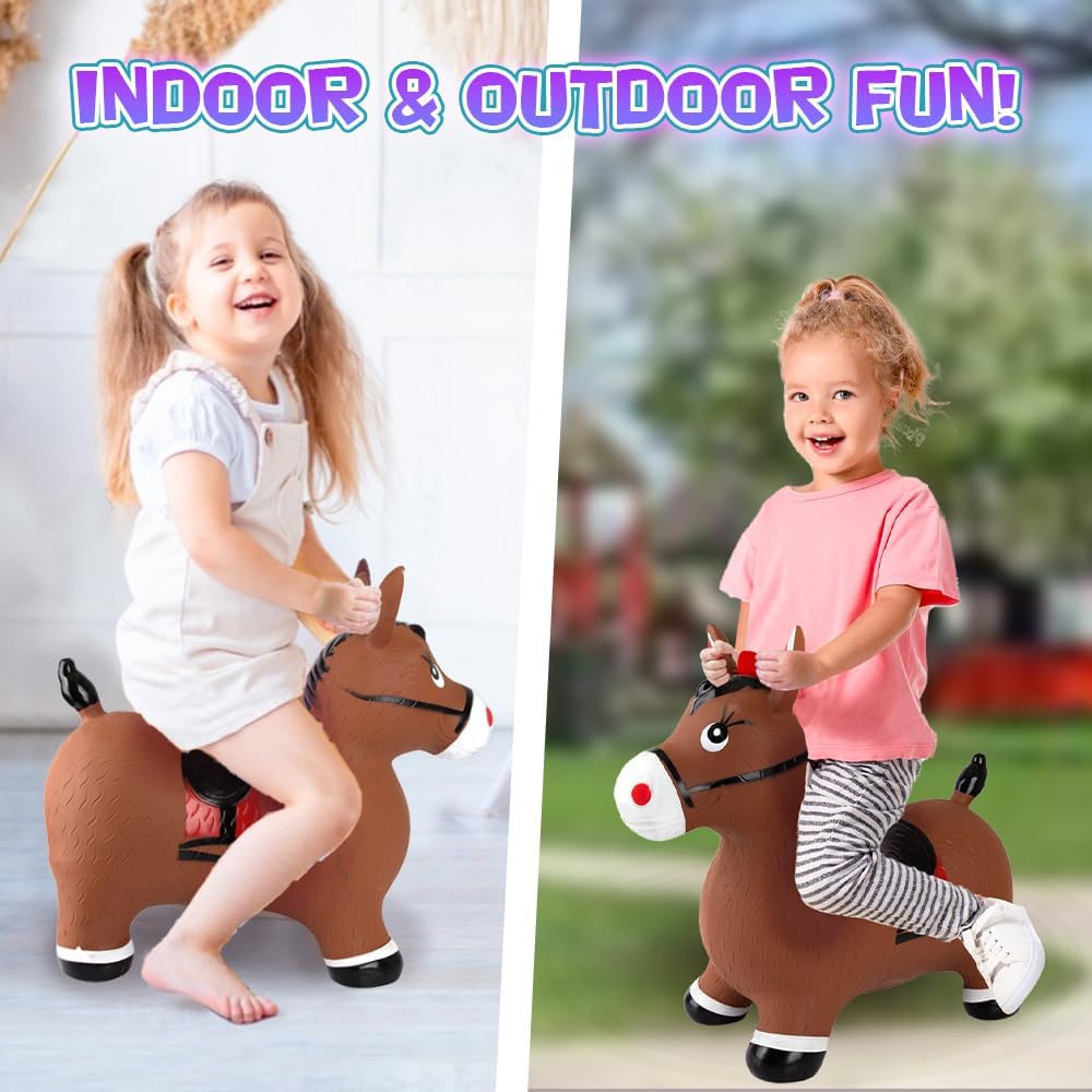 Bouncy Horse Hopper with Music, Ride on Rubber Horse for Active Indoor and Outdoor Play, Inflatable Horse Toy for Kids (Pump Included)