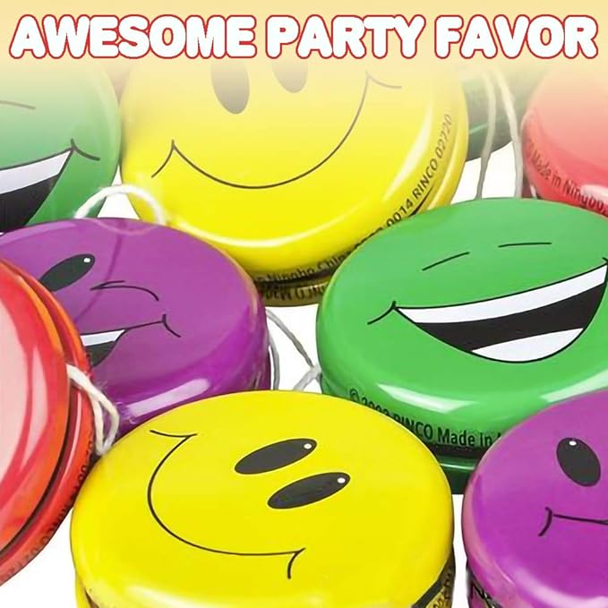 ArtCreativity Smile Face Yoyos for Kids, Pack of 12, Emoticon Yo-Yo Toys in Assorted Designs, Emoticon Birthday Party Favors, Goodie Bag Fillers, Holiday Stocking Stuffers, Classroom Prizes