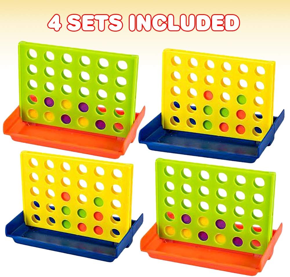 Four in a Row Game, Set of 4, Line Up Four Pegs in a Row Games with Foldable Board & 30 Pieces Each, Fun Indoor Game Night Games for Kids, Educational Learning Game for Children