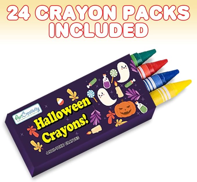 Bulk 24 Pack Halloween Mini Coloring Book Kit, Each Set Includes 1 Small Coloring Booklet & 4 Crayons, Great Halloween Party Favors, Halloween Gifts for Kids & Non-Candy Halloween Treats