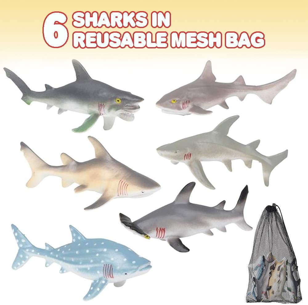 Shark Figures in Mesh Bag- Pack of 6