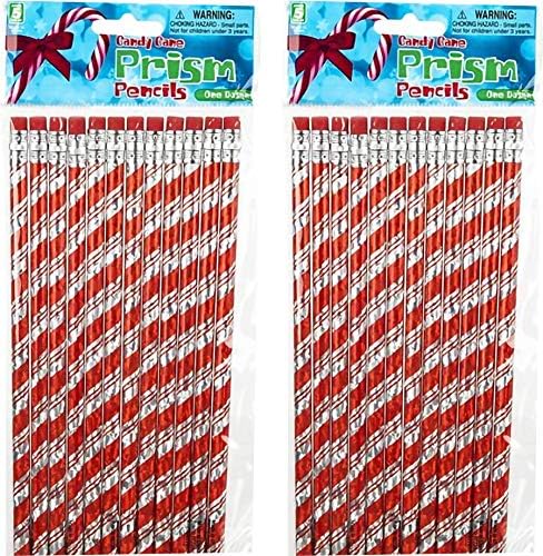 Christmas Candy Cane Prism Pencils, Pack of 24