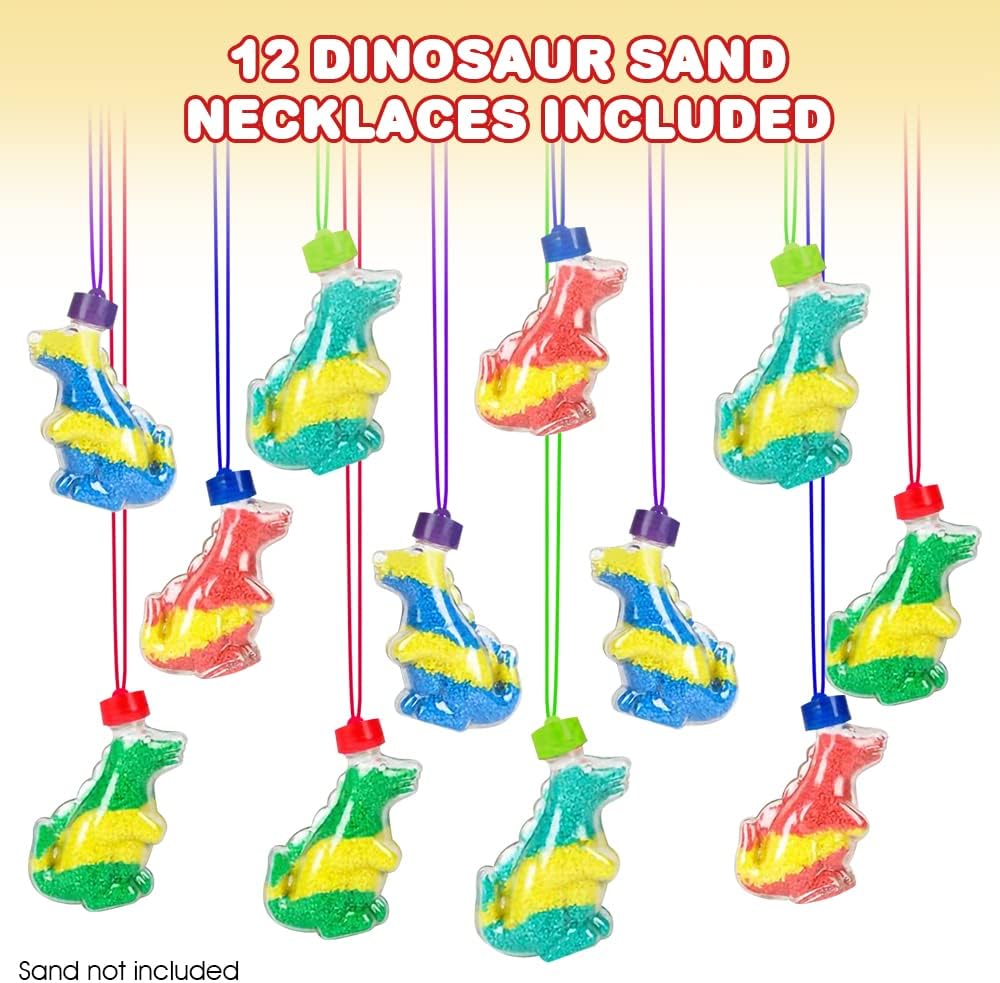 Dinosaur Sand Art Bottle Necklaces, Pack of 12