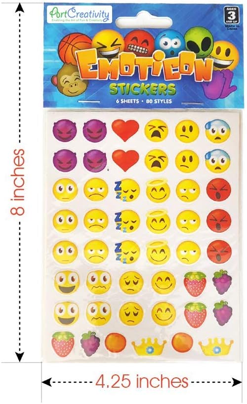 ArtCreativity Assorted Emoticon Stickers for Kids, 12 Pack with 72 Sheets and Over 3,000 Stickers, Emoticon Sticker Set for Teacher Classroom Rewards, Art Supplies, Party Favors, Goodie Bag Fillers