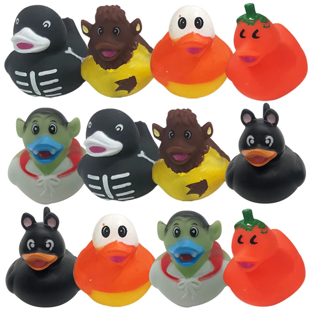 2.5 Inch Assorted Halloween Rubber Duckies for Kids, Pack of 12