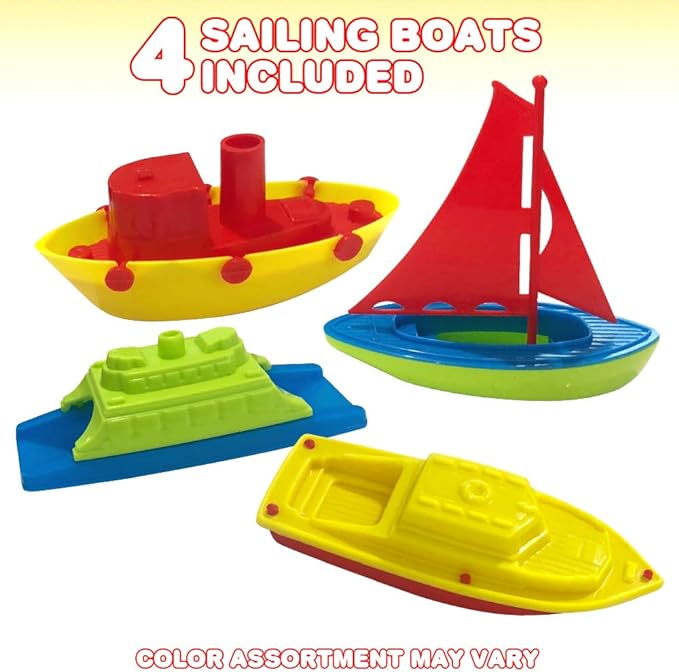 ArtCreativity Toy Boat Bath Toys for Kids & Toddlers, Set of 4, Kids Pool Toys for Outdoor Water Play, Floating Pool Boat Toys for Bathtub, Summer Beach Toys, Cute Party Favors for Boys and Girls