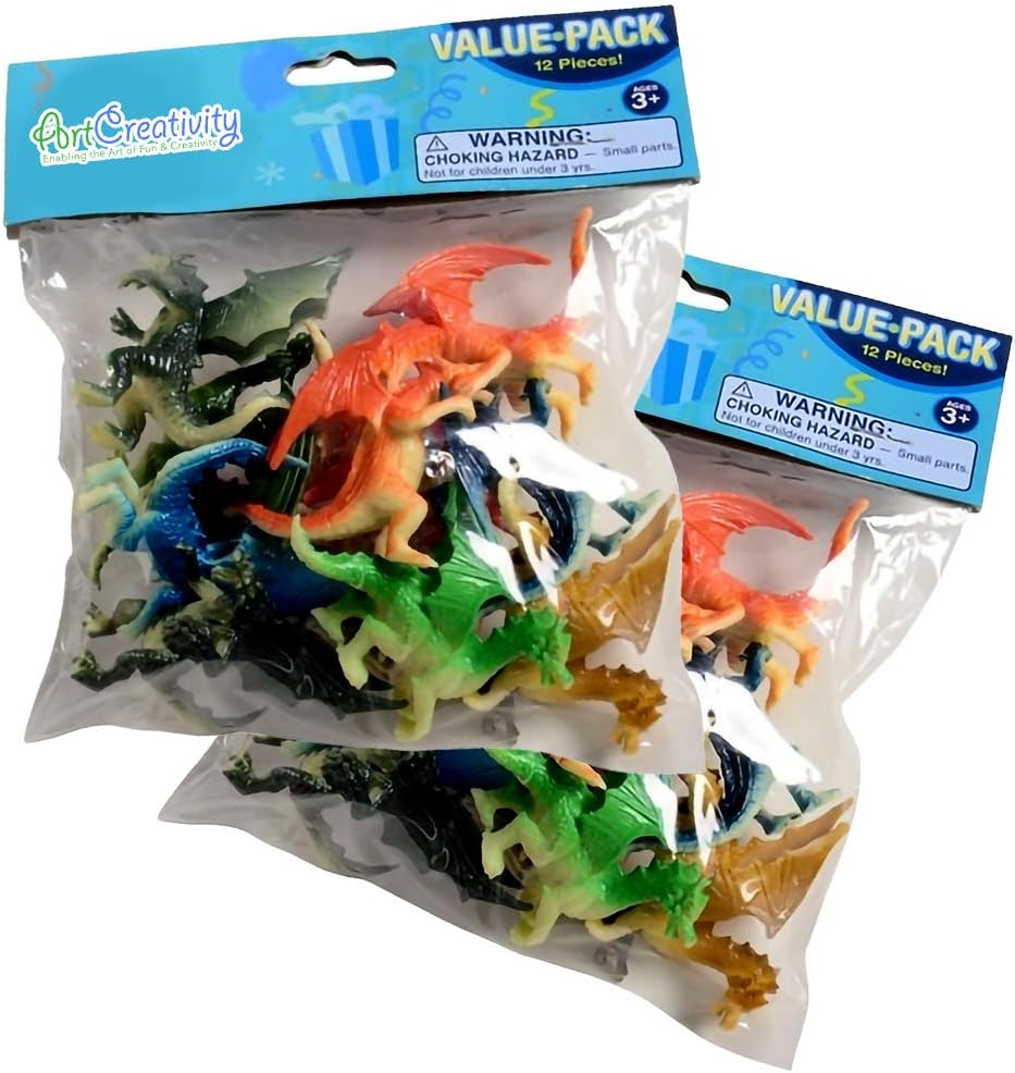 ArtCreativity Mini Dragons, Pack of 24, Colorful Assorted Designs, Dragon Figurines Party Favors, Piñata Fillers, Cake & Cupcake Toppers, Stocking Stuffers, Toys for Boys and Girls Ages 3+