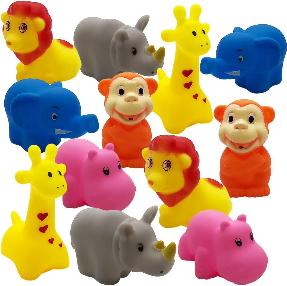 ArtCreativity Vinyl Zoo Animals, Pack of 12 Assorted Squeezable Toys, Safari Birthday Party Favors for Kids, Fun Bath Tub and Pool Toys for Children, Educational Learning Aids for Boys and Girls