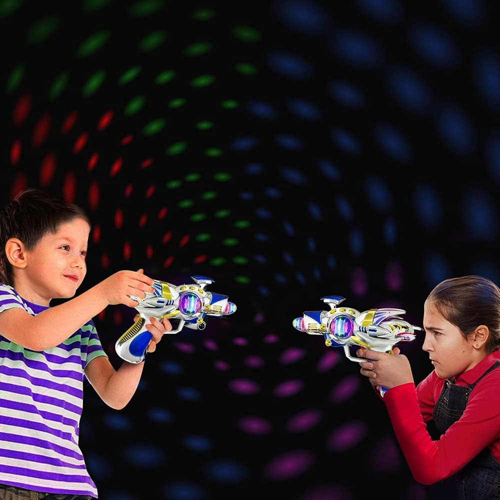 ArtCreativity Blue Super Spinning Space Blaster Gun with Flashing LEDs and Sound Effects, Cool Futuristic Toy Gun with Batteries Included, Great Gift Idea for Kids