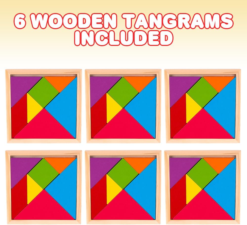 Wooden Tangram Puzzles for Kids, Set of 6