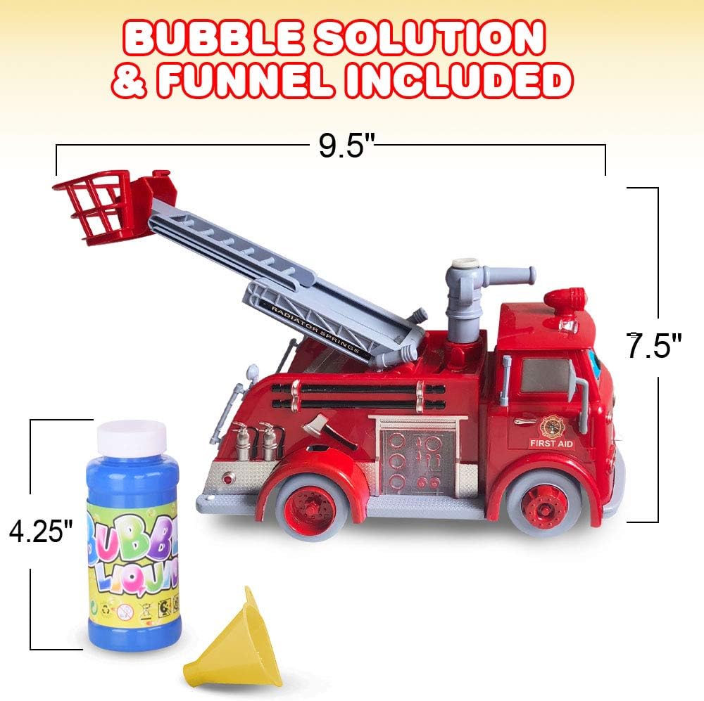 ArtCreativity Bubble Blowing Fire Engine Toy Truck for Kids - Awesome Light Up LED and Siren Effects - Bubble Solution with Funnel Included - Best Birthday Gift for Boys and Girls 5+