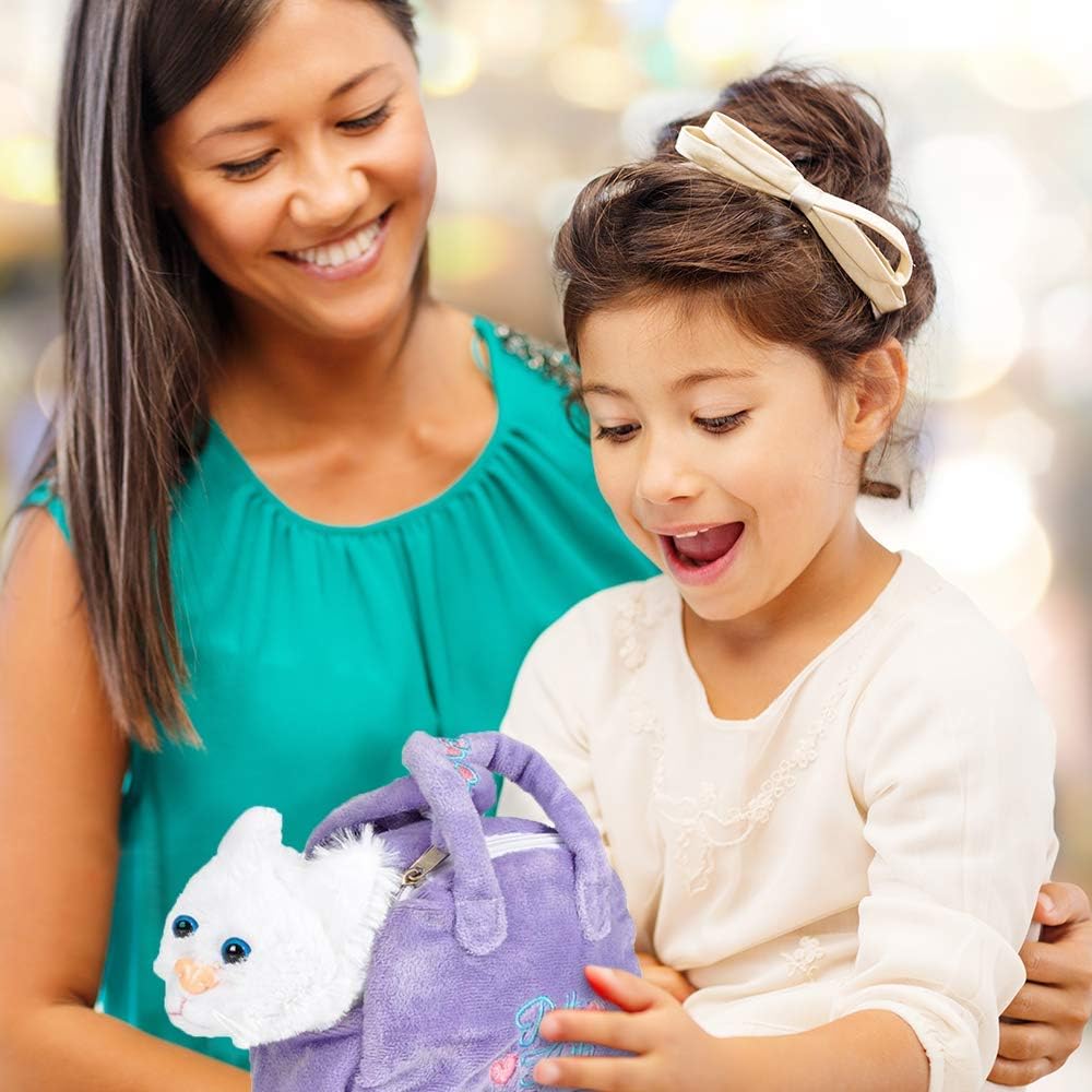 Plush Kitten in Purse Toy for Kids, Pretend Play Kitty Carrier Toy with Cat Stuffed Animal and Cute Bag, Super-Soft Cat Purse, Best Birthday Gift for Girls and Boys