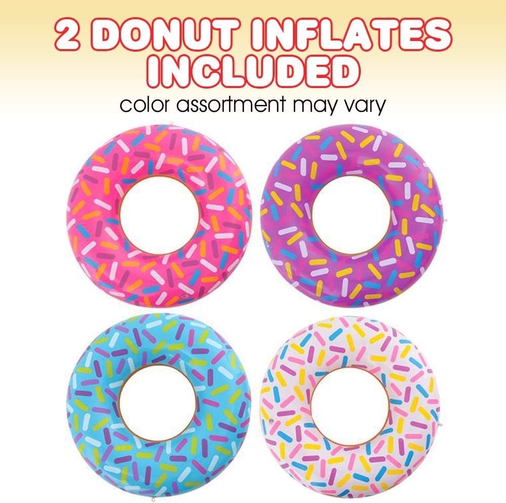 22" Donut Tube Inflates Set of 2, Colorful Inflatable Donut Tubes