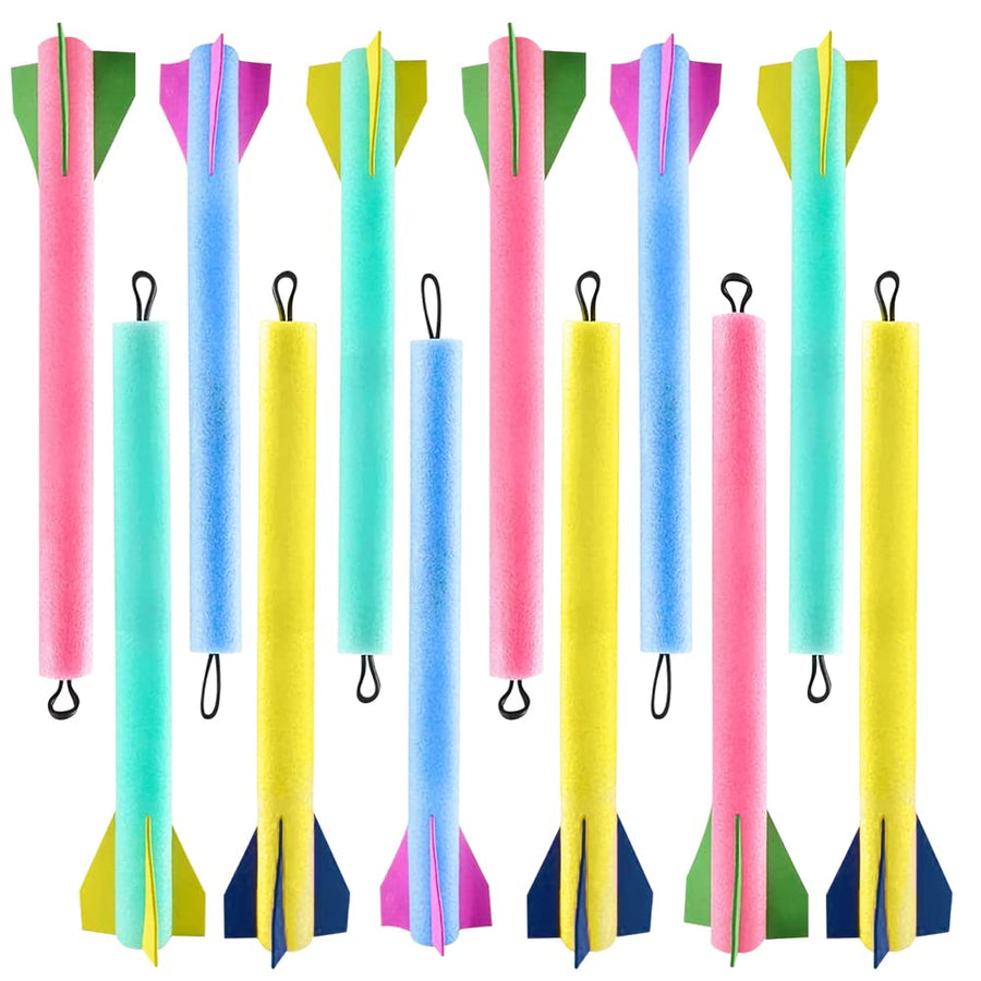 ArtCreativity Jumbo Foam Finger Rockets, Pack of 12, Slingshot Flying Rocket Launchers in Assorted Colors, Fun Summer Outdoor Toys, Party Favors for Kids
