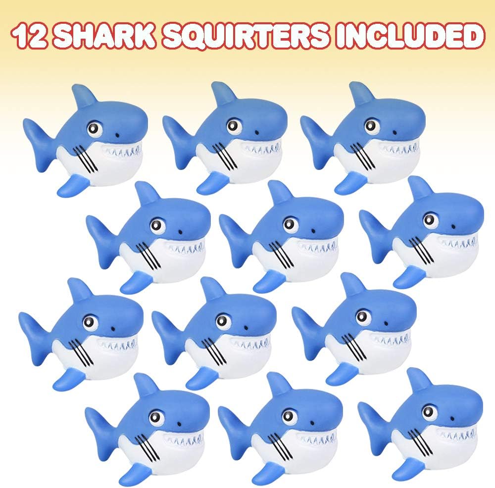 ArtCreativity Rubber Squirting Sharks for Kids - Pack of 12 Bath Tub Squirts and Pool Toys for Toddlers, Safe and Durable Water Squirters, Birthday Party Favors, Piñata Fillers, Goodie Bag Stuffers