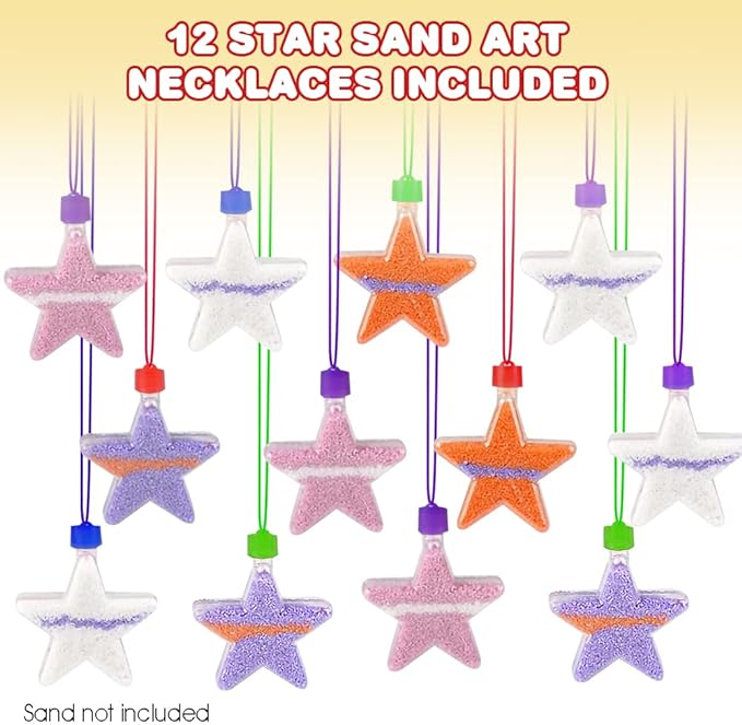 ArtCreativity Star Sand Art Bottle Necklaces, Pack of 12, Sand Art Craft Kit with Shaped Bottles, Craft Party Supplies and Party Favors for Kids - Sand Sold Separately (Star)