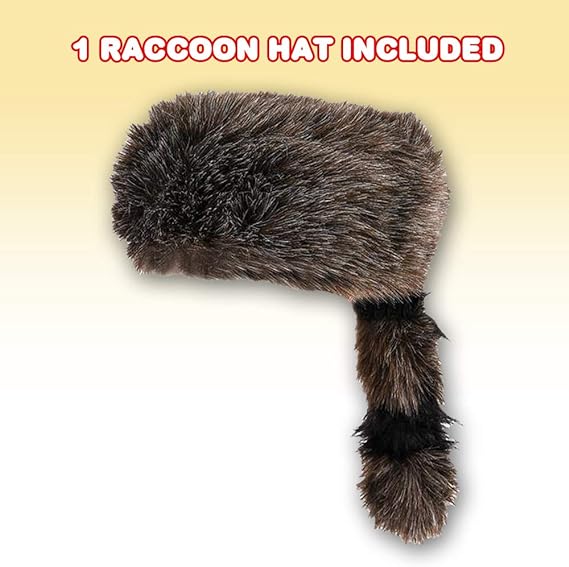 ArtCreativity Faux Fur Raccoon Hat for Kids, Animal Coonskin Cap with Faux Fur Tail, Wild Frontiersman Davy Crocket Costume Accessory, Soft Plush Polyester Fabric