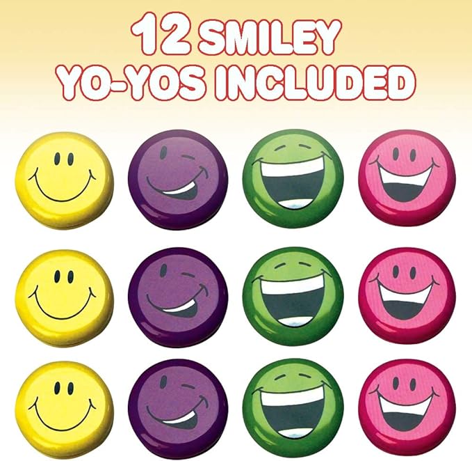 ArtCreativity Smile Face Yoyos for Kids, Pack of 12, Emoticon Yo-Yo Toys in Assorted Designs, Emoticon Birthday Party Favors, Goodie Bag Fillers, Holiday Stocking Stuffers, Classroom Prizes