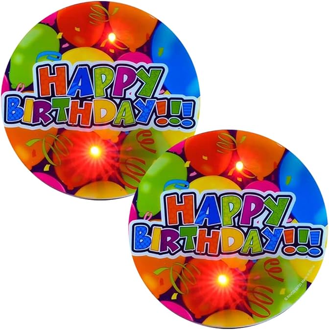 Light-Up Happy Birthday Button Pins, Set of 2
