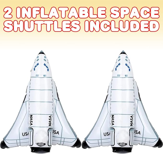 ArtCreativity Space Shuttle Inflates, Set of 2, Inflatable Astronaut Toys for Kids, Decorations for Outer Space Themed Parties, 14 Inch Long Party Inflates, Fun Pretend Play Accessories