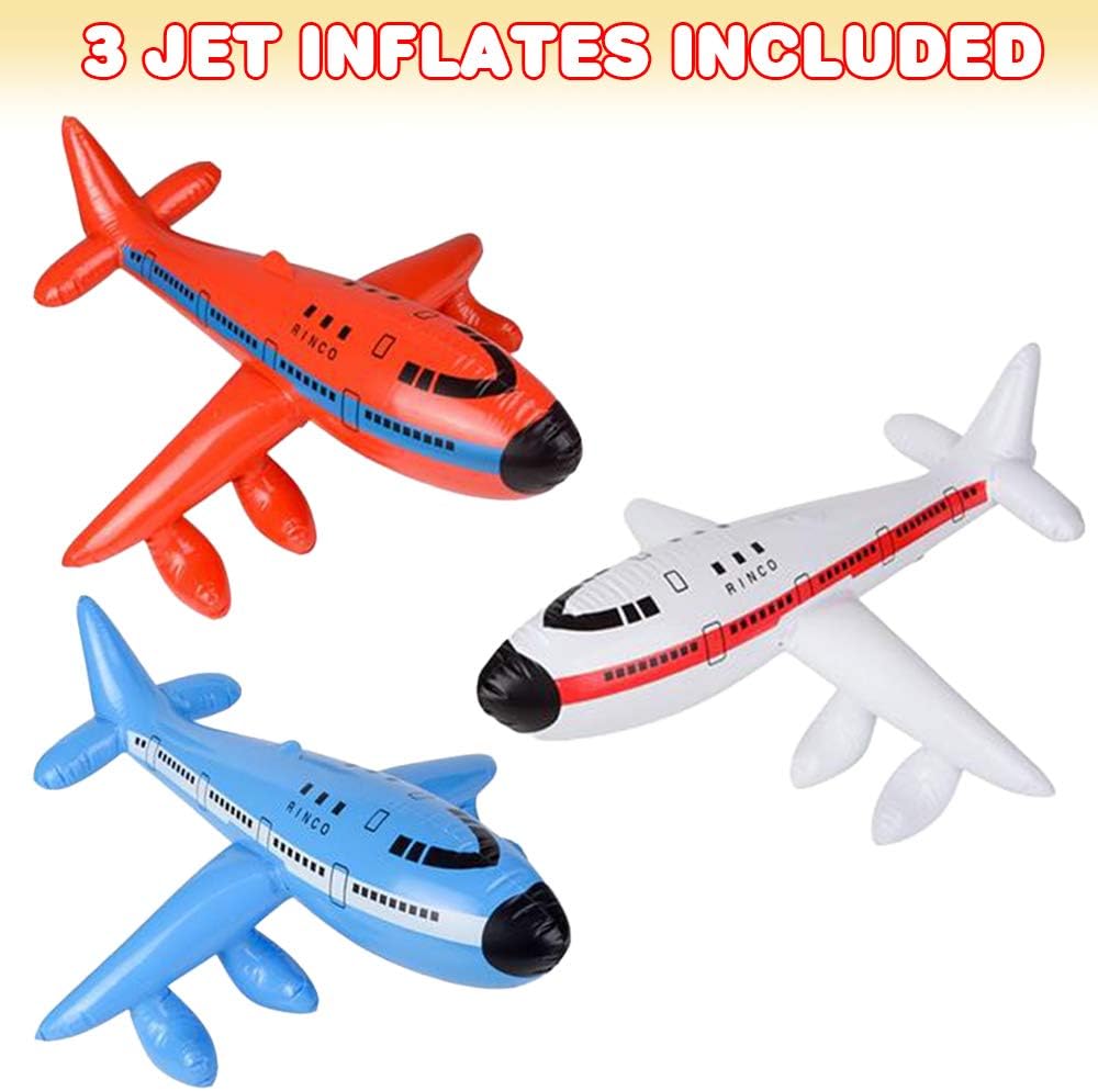 ArtCreativity Jet Inflates, Set of 3, Inflatable Planes with Hanging Hook, Decorations for Aviation Themed Parties, 20 Inch Long Airplane inflates, Fun Pretend Play Accessories, Red, White, and Blue