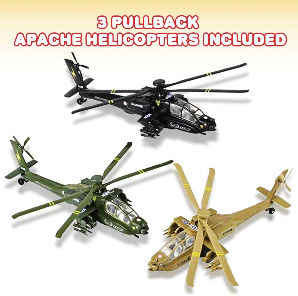 Diecast Apache Helicopters with Pullback Mechanism, Set of 3