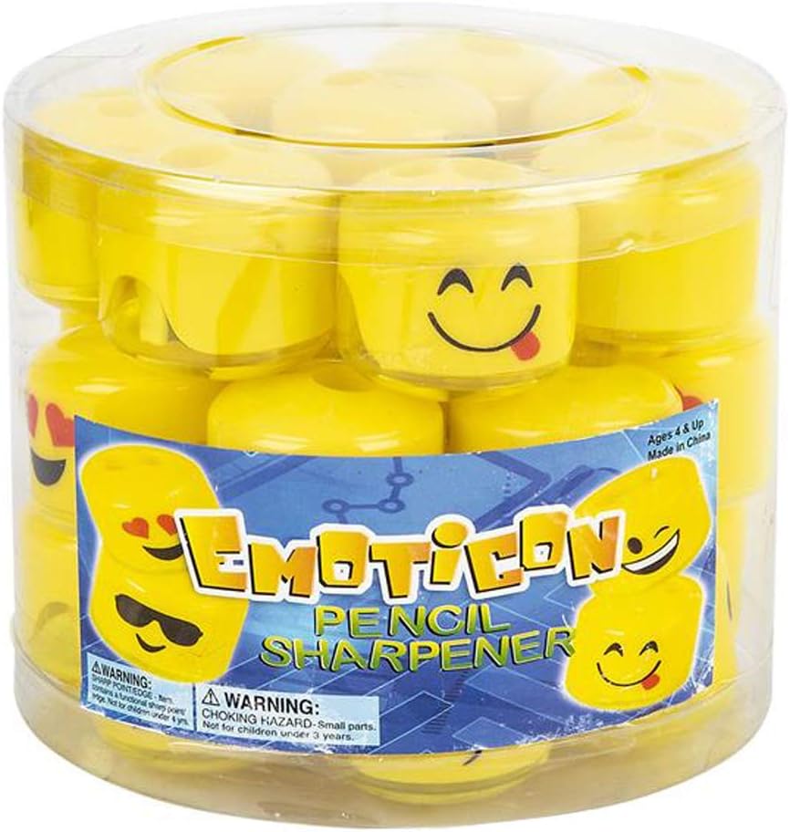 Emoticon Sharpeners for Kids, Bulk Pack of 24