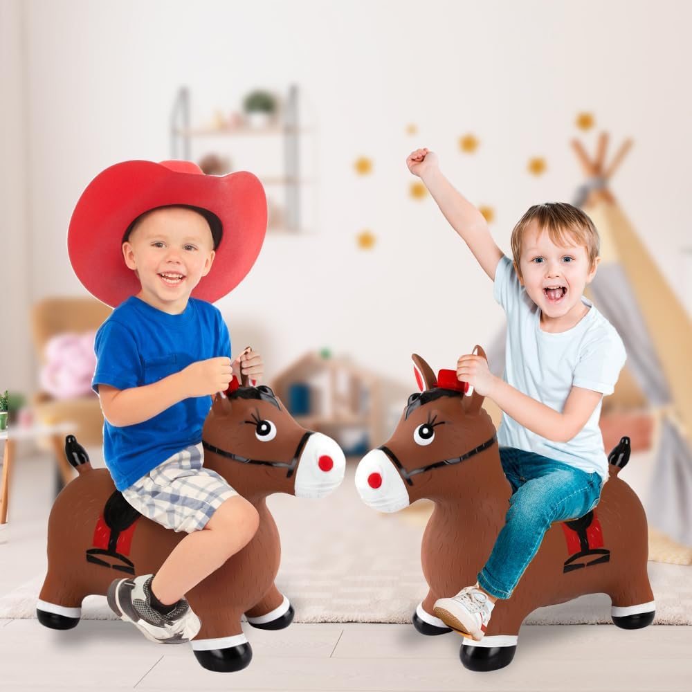 Bouncy Horse Hopper with Music, Ride on Rubber Horse for Active Indoor and Outdoor Play, Inflatable Horse Toy for Kids (Pump Included)