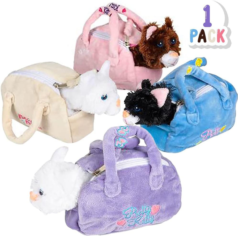 Plush Kitten in Purse Toy for Kids, Pretend Play Kitty Carrier Toy with Cat Stuffed Animal and Cute Bag, Super-Soft Cat Purse, Best Birthday Gift for Girls and Boys