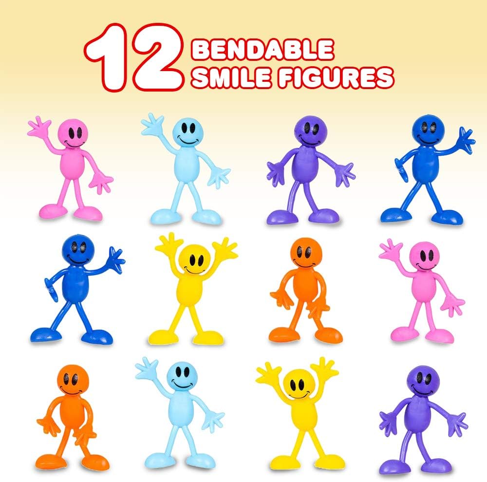 ArtCreativity Bendable Smile Figures, Set of 12 Smile Face Flexible Men, Birthday Party Favors for Boys and Girls, Stress Relief Fidget Toys for Kids and Adults, Goody Bag Stuffers, Piñata Fillers