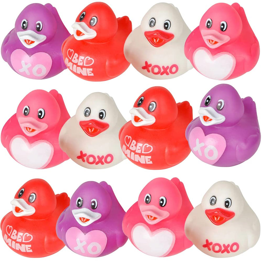 2 Inch Valentines Day Love Rubber Duckies, Pack of 12