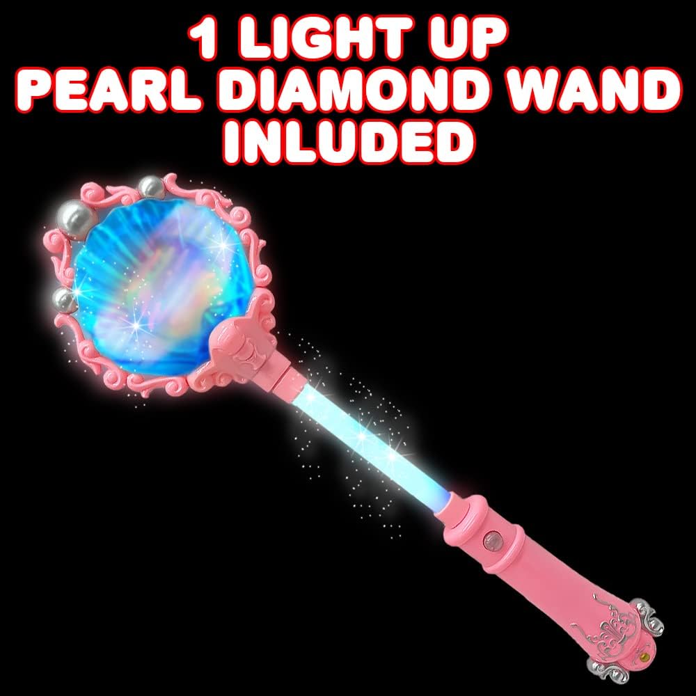 ArtCreativity Light Up Pearl Diamond Wand for Kids, 1 Piece, 17.25 Inch Wand Toy with a Spinning Pearl, Mermaid Princess LED Wand for Boys & Girls, Fun Pretend Play Prop with Batteries