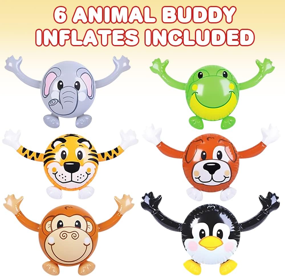 ArtCreativity Animal Buddy Inflates, Set of 6, Animal Inflates for Kids with 6 Different Designs, Zoo Party Decorations and Safari Party Supplies, Inflatable Animal Balloons for Party Decor