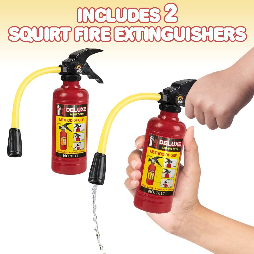 ArtCreativity Fire Extinguisher Squirt Toy for Kids (Set of 2) | 7” Water Gun with Realistic Design | Fun Outdoor Summer Toys for Boys and Girls | Great Fireman Toy for Children/Novelty Gag Gift Item