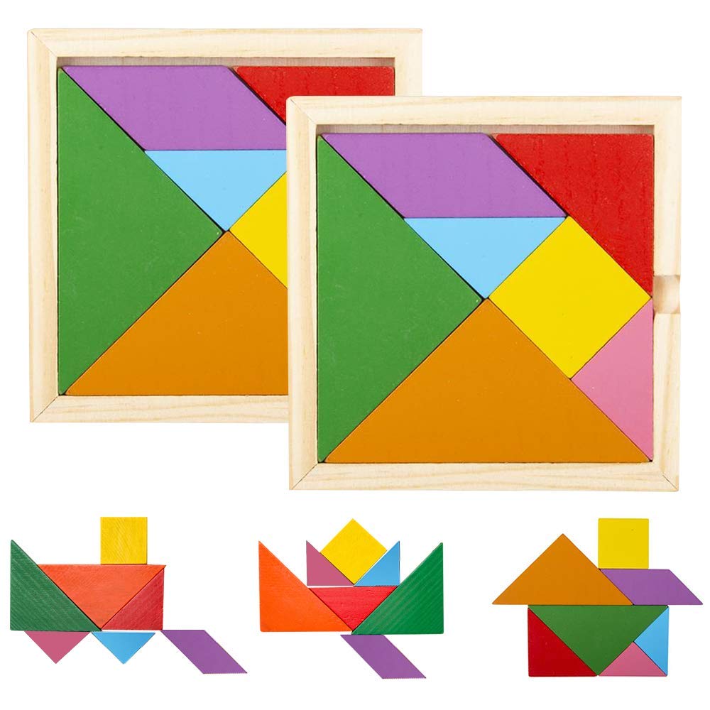 Wooden Tangram Puzzles for Kids, Set of 6