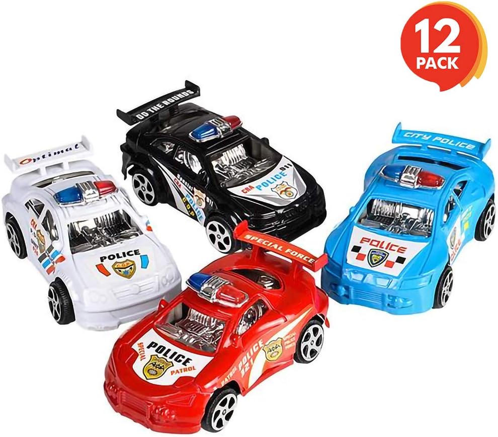 ArtCreativity Pullback Mini Police Toy Cars for Kids, Set of 12, Pull Back Racers in Assorted Colors, Police Birthday Party Favors for Boys Girls, Goodie Bag Fillers, Small Game Prizes