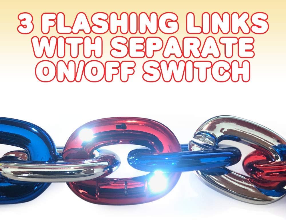 Light-Up Chunky Chain Patriotic Necklace, Big 38 Inch Chain, 4th of July Accessories for Women, Men, and Kids, Red, White, and Blue Decorations for Memorial and Independence Day