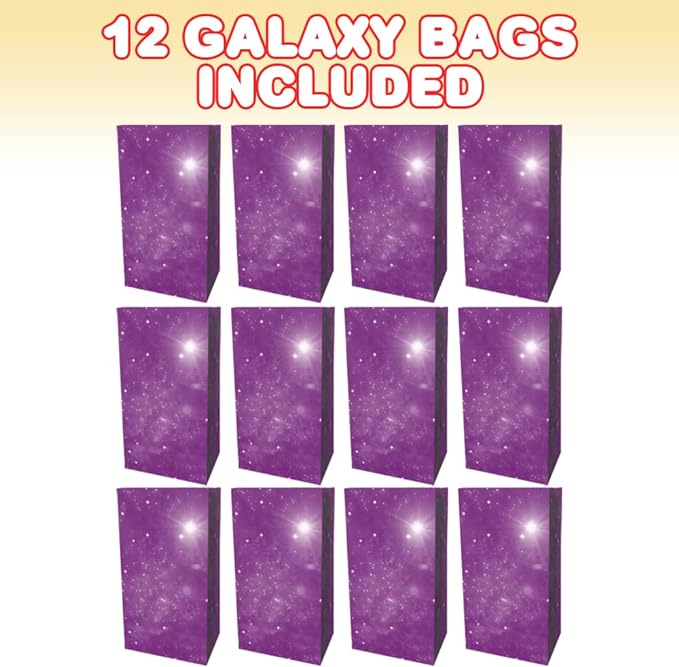 ArtCreativity Galaxy Paper Bags - Pack of 12 - Outer Space Themed Gift Bags - Durable Treat Goodie Bags, Astronomy Party Supplies and Party Favors for Birthday, Baby Shower