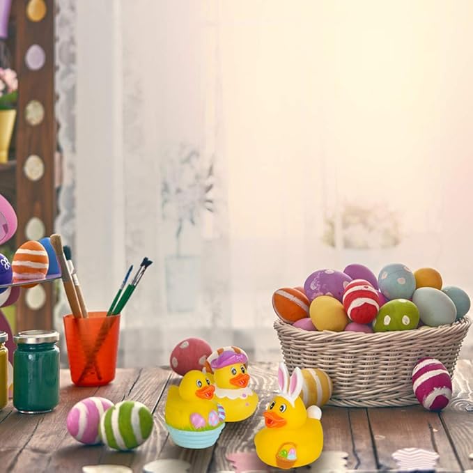 2.5 Inch Assorted Easter Rubber Duckies for Kids, Pack of 12